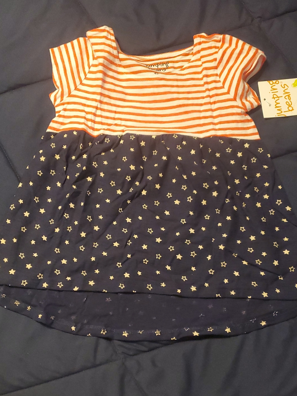 jumping beans Orange Striped Top with Navy Star Skirt